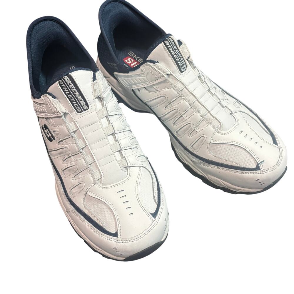 Skechers Slip-Ins After Burn M Fit Mens 13 White Navy Athletic Walking Shoes